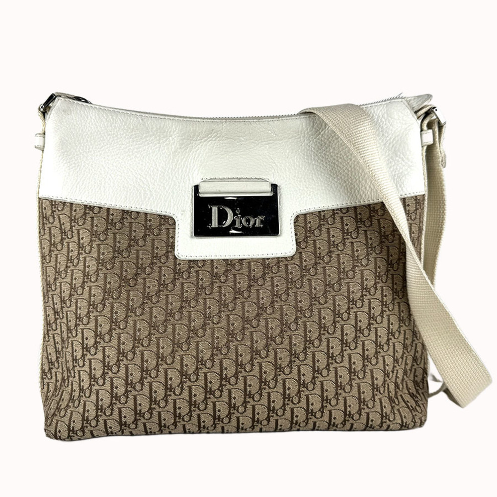 Christian Dior shoulder bag, canvas and leather, ivory brown, women's, z10948